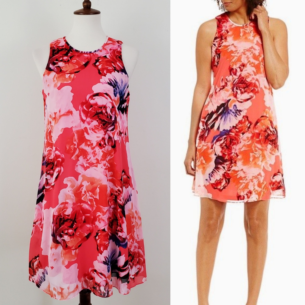 Calvin Klein Floral Chiffon Trapeze Dress